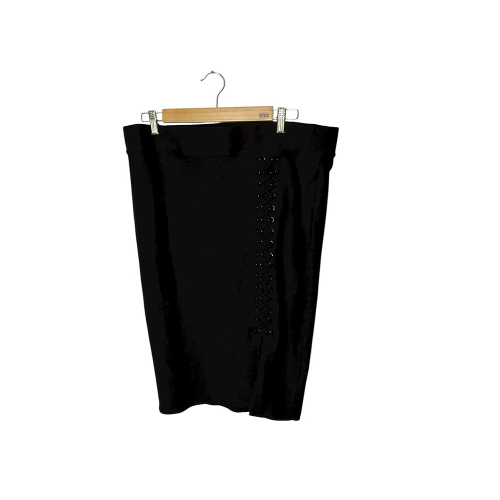 Torrid Black Pull-on Stretch Midi Skirt Lace Up Accent‎ Women's 1 14-16